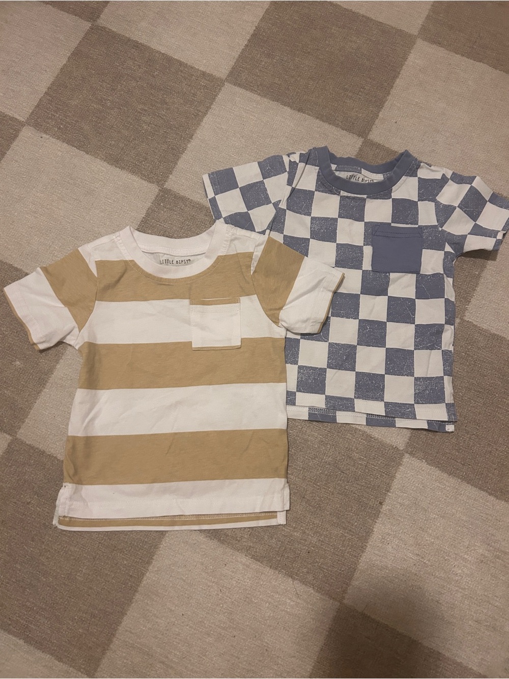 Little Bipsy Tan & Blue Kids' Short Sleeve Pocket Tees